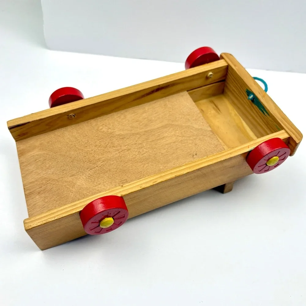 Vintage Wood‎ Pull Toy Truck Handmade Rustic Wooden Flatbed Pickup Nursery Decor